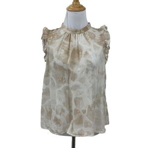 Cloth & Stone Flutter Sleeve Blouse M Medium Anthropologie High Neck Back Button